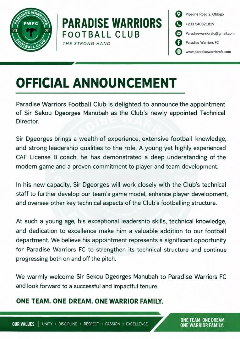 New Paradise Warriors FC addition